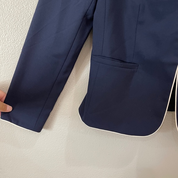 J.Crew Tipped Collarless Blazer Size 6 Wool Blend Navy - Picture 3 of 10